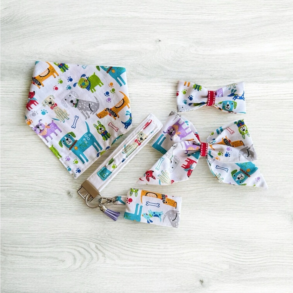 White and Blue Dog Bibs with Playful Design